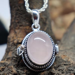 Rose Quartz  Poison Pendant, Large 925Silver Plated Compartment Pendant,Poison Locket For Necklace, Handmade June Birth pendant,Gift For Her