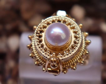 Perle Poison Ring, 18k vergoldet handgemachte Poison Ring, Pillbox Ring Medizin Ring, Süßwasserperle Poison Ring, Juni Birthstone Schmuck