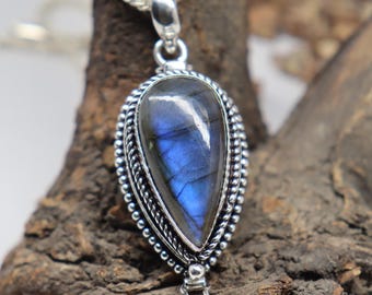 Vintage Labradorite Poison Pendant, 925 Silver Plated Pill Box Necklace
