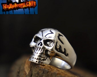 ゴーストライダーリング　925シルバー ￼ Ghost Rider/skull/925 Sterling Silver Ring/flames/skull Ring/biker