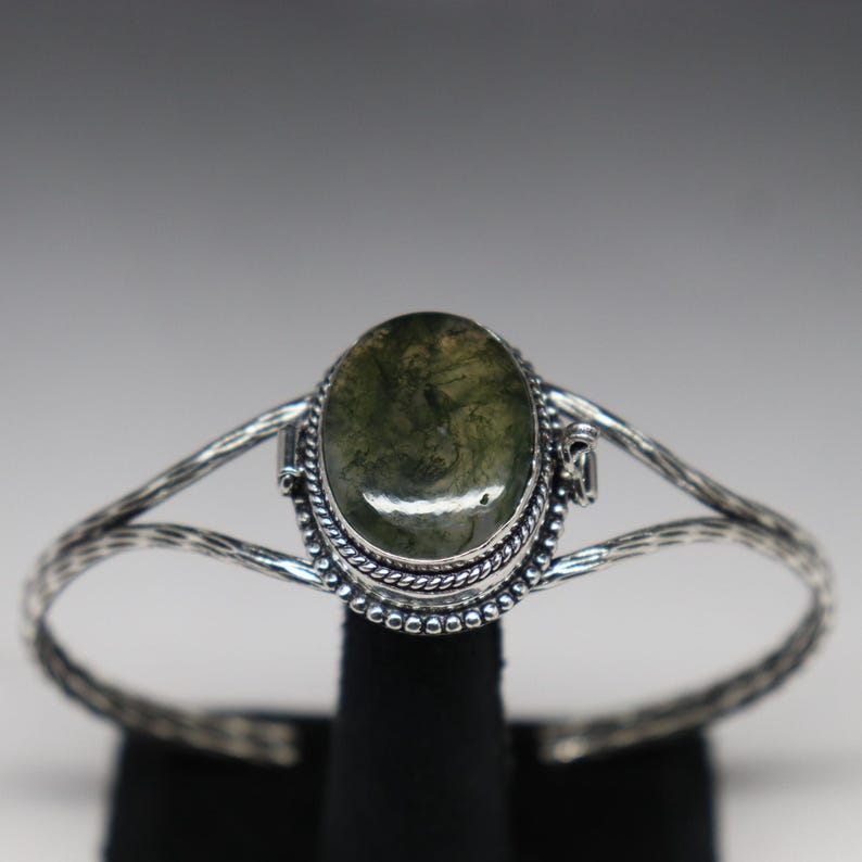 Vintage Moss Agate Poison Bangle, Silver Plated Handmade Compartment ...