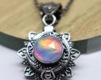 Vintage Aurora Opal Poison Pendant, Black Rhodium Locket, Handmade Compartment Necklace