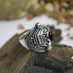 Poison Ring /Black onyx poison hold Ring- silver plated, Handmade Ring, December  Birthstone, Pill ring  gift for her/mother Day Gift Ring