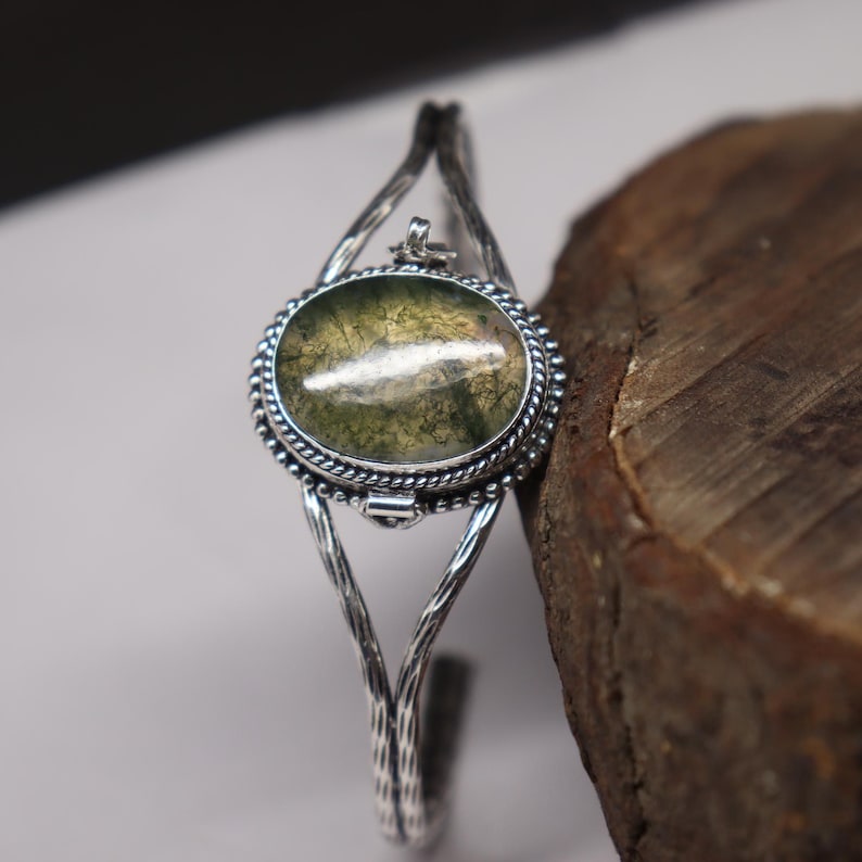 Vintage Moss Agate Poison Bangle, Silver Plated Handmade Compartment ...