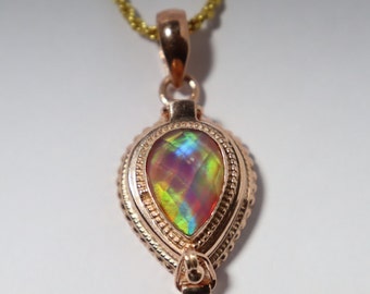 Vintage Rose Gold Plated Poison Pendant, Aurora Opal Locket Pillbox Necklace