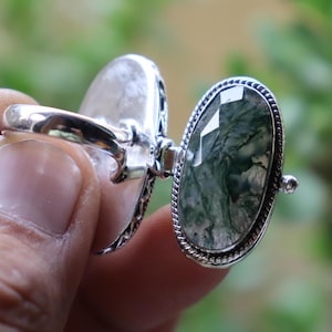 Natural moss agate Ring, 925 Silver plated Handmade Poison Ring, Secret Box Ring, Pill Box Ring, Compartment Ring, Locket Ring, Gift For Her
