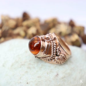 Bague boîte à pilules en ambre, bague empoisonnée en plaqué or rose, compartiment caché