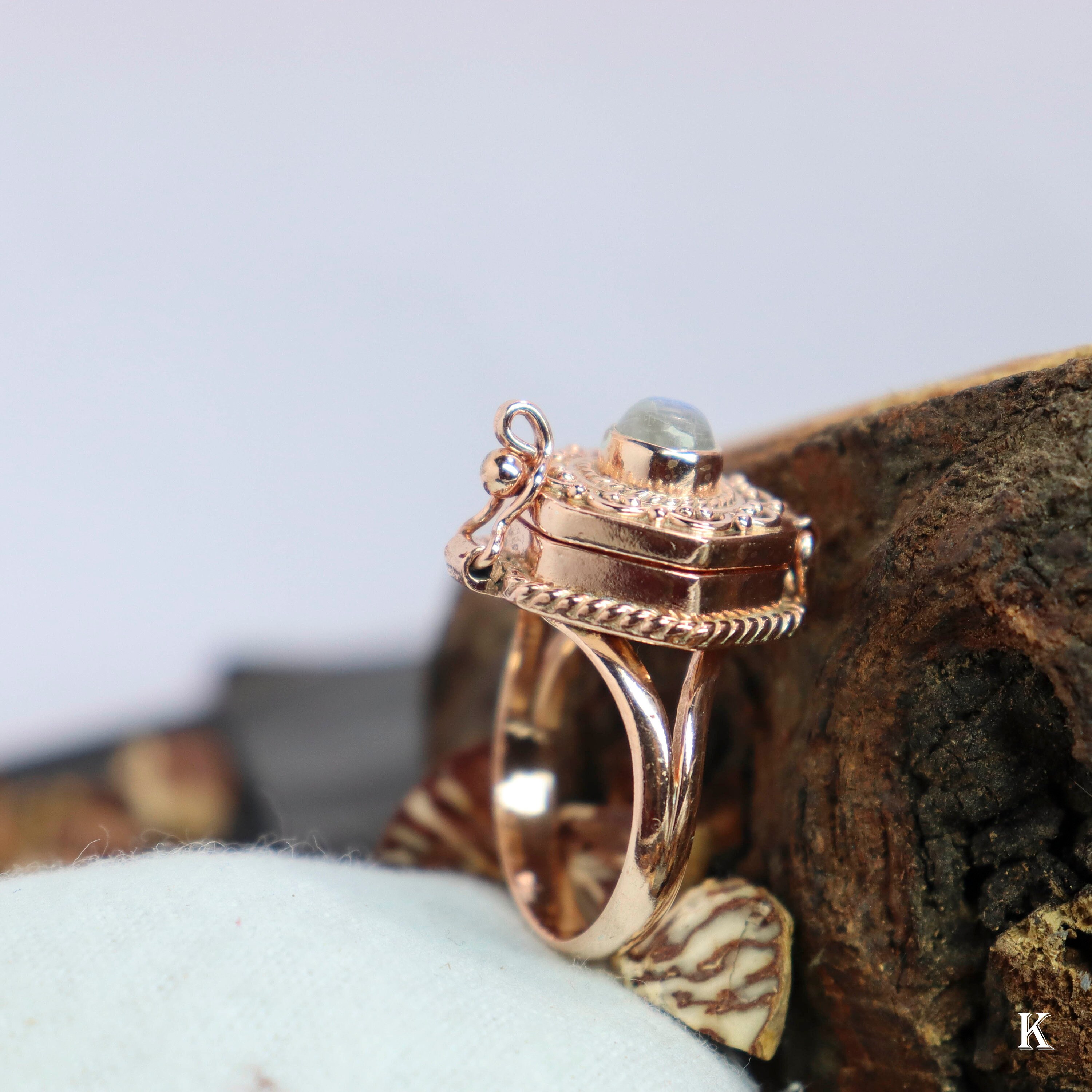 Moonstone Perfume Hold Ring-rose Gold Plated, Handmade Ring