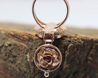 Rose Locket Ring, Rose Gold Plated Compartment Secret Pillbox Flower Men/Women Gift
