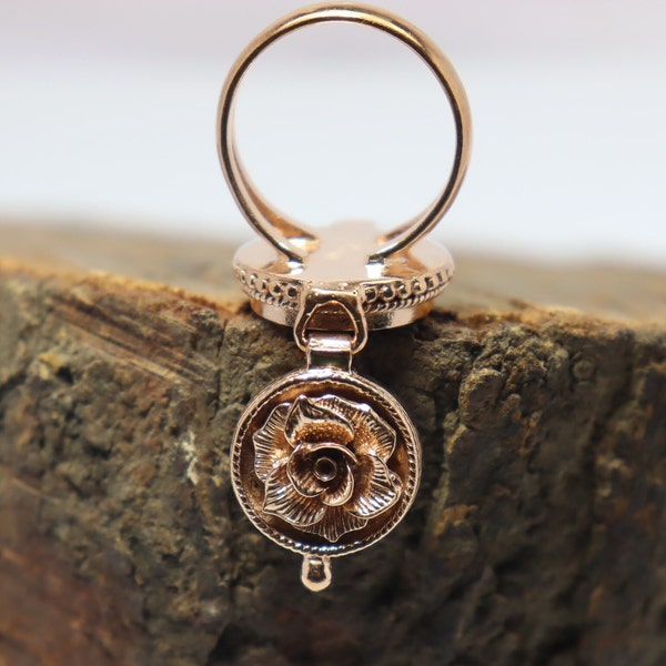 Rose Locket Ring, Rose Gold Plated Compartment Secret Pillbox Flower Men/Women Gift