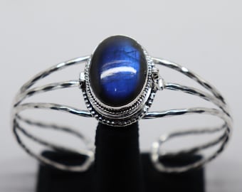 Labradorite Poison Locket Bangle, 925 Silver Plated Cuff, Adjustable Box Bangle