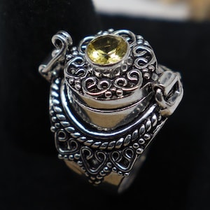 Natural Citrine Poison Ring, Handmade925Sterling Silver Plated Ring, Compartment Pillbox Poison Ring, Gemstone Poisoner Ring,Mother Day Gift