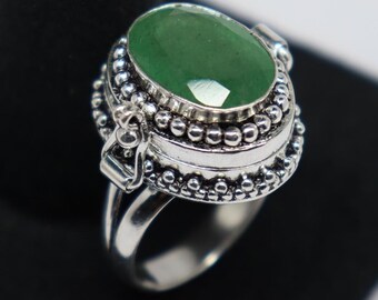 Strawberry Quartz Poison Ring, Vintage Handmade Locket Gemstone Pillbox Compartment Silver Plated Women Ring