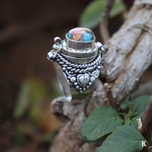 Oyster Turquoise Hand crafted Poison Ring ,925 Sterling Silver Plated Handmade Ring, December Birthstone jewelry Her & him , Pill Box Ring