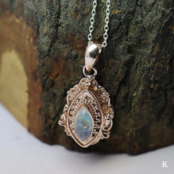 Moonstone Pendent Rainbow Moonstone Poison Locket for necklace Rose gold plated Handmade pendent June Birth stone pill box gift for her