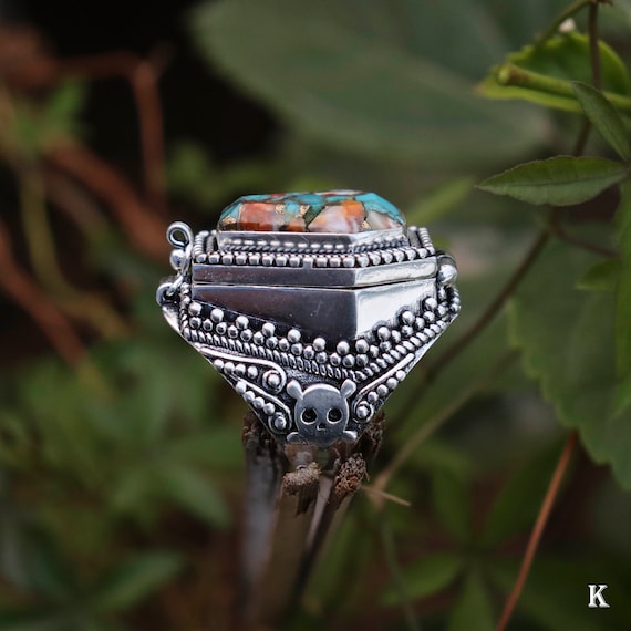 Oyster Turquoise Coffin Poison Ring Vintage Coffin Silver Plated Skull December Birth Medicine Ring Handmade Secret Pillbox gift for Her Etsy Ireland