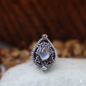 Rainbow moonstone Poison Ring -925 Sterling Silver plated Ring, Handmade  Ring, June Birthstone Ring, gift for her