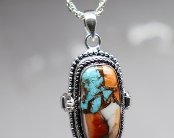 Oyster Turquoise Large Poison Necklace,925Silver Plated Secret Compartment Pendant,Handmade Poison Necklace, PillBox Pendant,Mother Day Gift