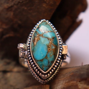 Natural Turquoise poison ring, handmade  poison ring, pill box ring Turquoise hidden box ring, December birthstone ring, Mother day gift,
