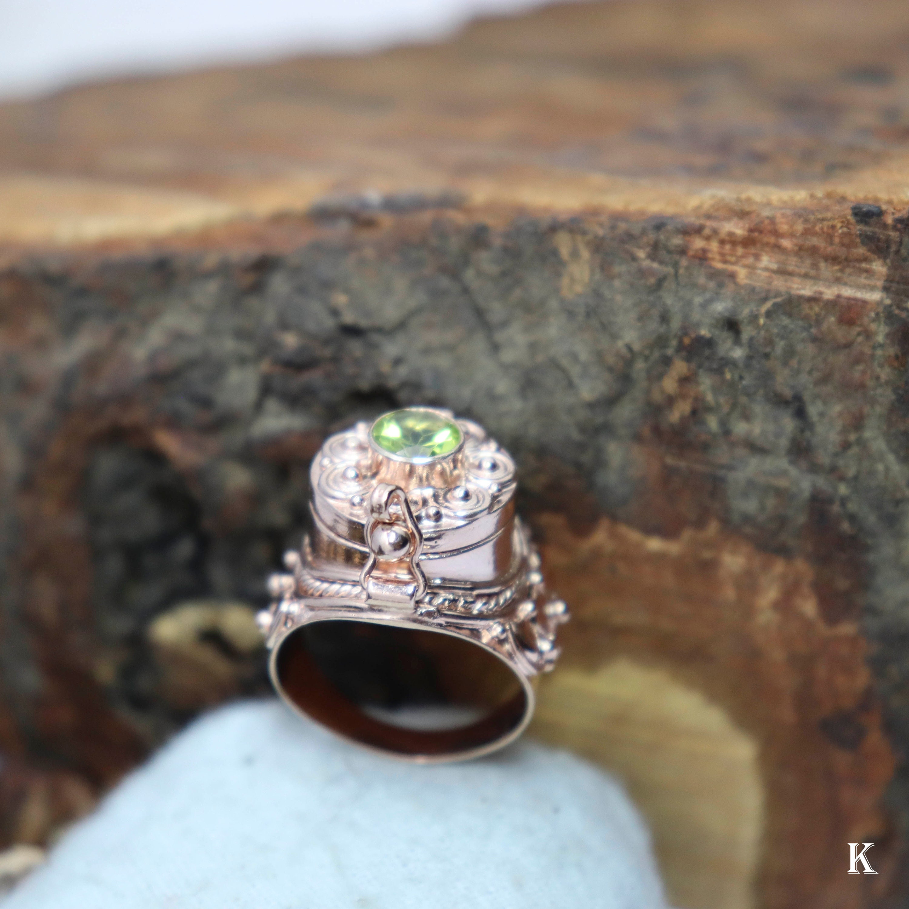 Rose Gold Filled Peridot Poison Ring, Secret Message Locket - Etsy
