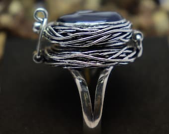 Black Freshwater Pearl Poison Ring, 925 Sterling Silver Plated Handmade Pillbox Ring