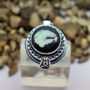Black Pearl Poison Ring, 925 Sterling Silver Plated, June Birthstone Jewelry