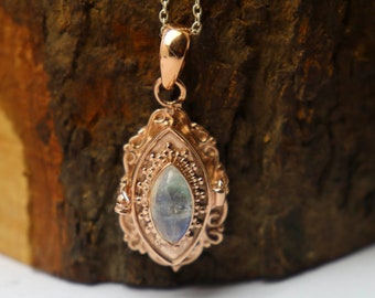 Moonstone Pendent ,Rainbow Moonstone Poison Locket for necklace-Rose gold plated ,Handmade pendent, June Birth stone,pill box, gift for her,