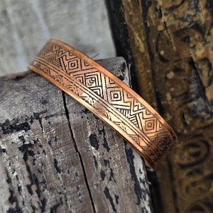 Handmade Magnetic Copper Cuff Bracelet, Engraved Tribal Copper Bracelet, Adjustable Pure Copper Bangle,  Boho Jewelry Gift