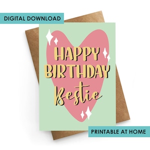 Carte téléchargeable, carte d'anniversaire imprimable, téléchargement immédiat carte d'anniversaire ami, anniversaire meilleur ami, amis âmes sœurs, jolie carte d'ami