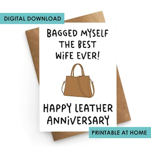 DESCARGA DIGITAL, Tarjeta de aniversario imprimible, Tarjeta de aniversario de cuero para esposa, 3er aniversario de bodas, Aniversario para ella