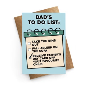 Carte drôle de fête des pères, carte papa liste de choses à faire, carte fête des pères sarcastique, carte fête des pères sommeil, carte papa blague, cadeau fête des pères pour papa