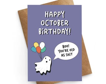 Funny October Birthday Card, Birthday Card Friend, Halloween Birthday Card, Spooky Birthday Card, Friend Birthday Card