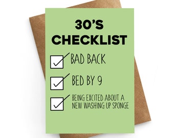 30th Checklist, 30th Birthday Card, Thirty Gift, Funny 30th Card, 30th Girlfriend