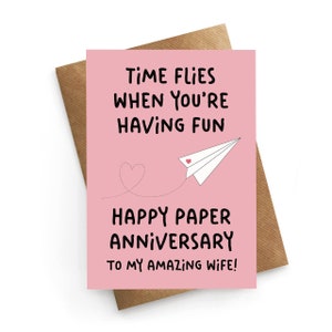 Tarjeta del 1er aniversario de bodas de la esposa, aniversario de papel, 1er aniversario de bodas, tarjeta del esposo, tarjeta de aniversario divertida