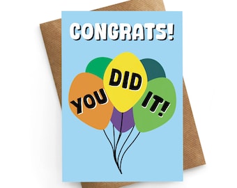 Congratulations Card, You Did It Card, Well Done Card, New Job Card, Cute Celebration Card, Brother New Job