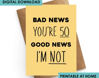 Instant Downloadable Card, 50th Birthday Card, Digital Download Birthday Card, Birthday Card 50, 50th Birthday Card For Him