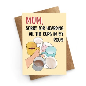 Tarjeta divertida para el Día de la Madre, Tarjeta para el Día de la Madre, Tarjeta para las tareas del hogar, Tarjeta divertida para mamá, Acaparador de tazas, Regalo para mamá, Regalo para el Día de la Madre