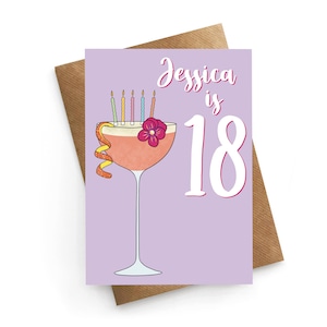 Biglietto di auguri personalizzato per il 18° compleanno della figlia, simpatico biglietto di auguri per il compleanno a tema cocktail, biglietto di auguri per il compleanno a tema bevande, 18° compleanno per lei, compleanno della nipote