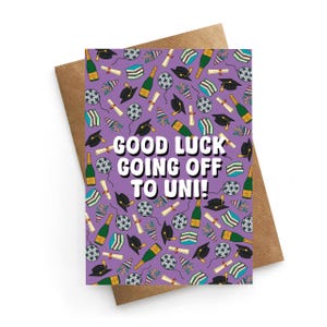 Carte de chance à l'université, Carte de départ pour la fac, Carte de déménagement, Carte de déménagement, Carte de départ, Cadeau porte-bonheur, En route pour l'université