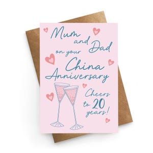 20th Anniversary Card For Mum and Dad, China Wedding Anniversary Card, 20th Anniversary Card, Anniversary Gift, Parents Anniversary Card