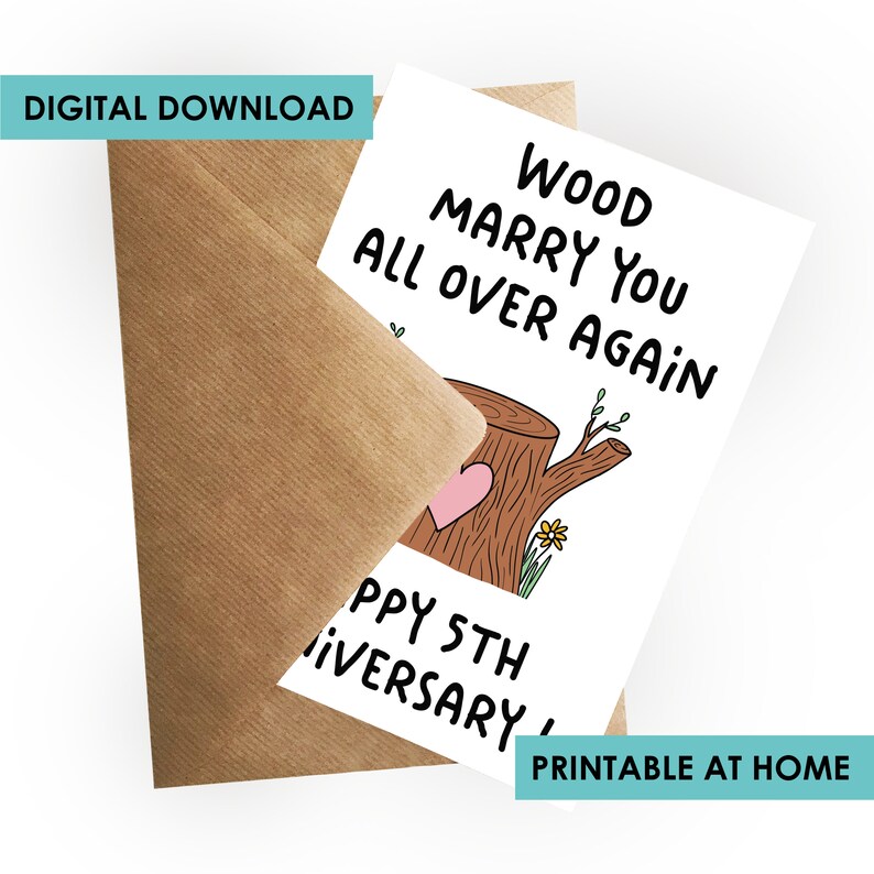 DIGITAL DOWNLOAD Printable Anniversary Card Wood Anniversary Etsy