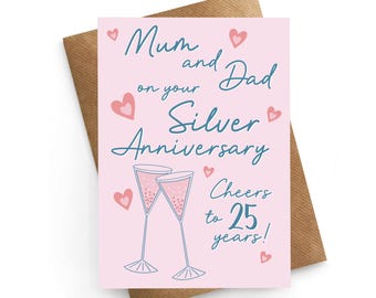25th Anniversary Card For Mum and Dad, Silver Wedding Anniversary Card, 25th Anniversary Card, Anniversary Gift, Parents Anniversary Card