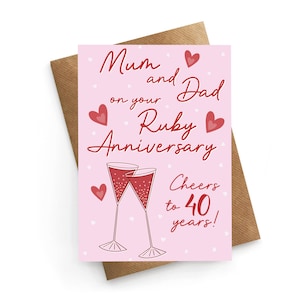Carte 40e anniversaire pour maman et papa, carte d'anniversaire rubis, carte de 40e anniversaire, cadeau d'anniversaire rubis, carte d'anniversaire de parents