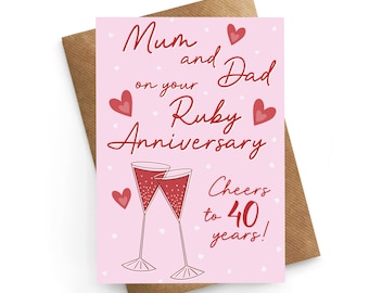 40th Anniversary Card For Mum and Dad, Ruby Anniversary Card, 40th Anniversary Card, Ruby Anniversary Gift, Parents Anniversary Card
