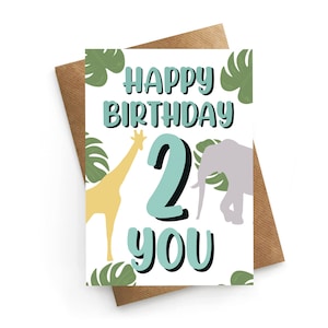 2.Geburtstagskarte, Kindergeburtstagskarte, zweijähriger Geburtstag, Geburtstagskarte mit Tiermotiven, 2.Geburtstagsgeschenk, Enkel-Geburtstagskarte