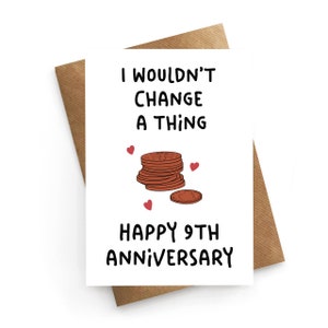 Tarjeta de aniversario de cobre, tarjeta del noveno aniversario de boda, tarjeta del noveno aniversario de la esposa, aniversario del marido, regalo de aniversario de madera para él