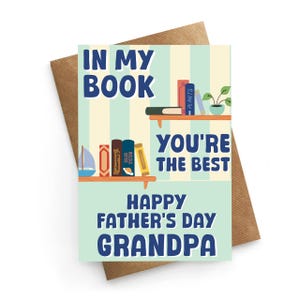 Carte fête des pères, carte grand-père sur le thème du livre, carte lecture fête des pères, carte drôle de fête des pères, cadeau fête des pères, carte mignonne grand-père