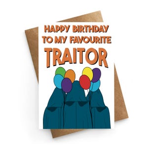 Cartão de aniversário engraçado, cartão temático de traidores, cartão de aniversário para amiga, presente de aniversário para ela, aniversário de irmã, aniversário de melhor amiga, cartão de programa de TV