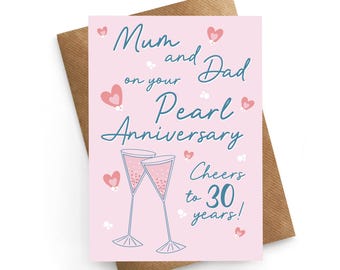 Kaart 30e verjaardag voor papa en mama, kaart parel huwelijksverjaardag, kaart 30e verjaardag, jubileumcadeau, kaart ouders jubileum