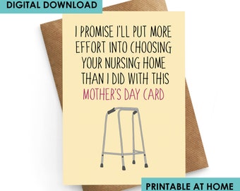 DIGITAL DOWNLOAD, Printable Mothers Day Card, Mothers Day Card Funny, Mothers Day Gift, Instant Download Card, Mum Card, Card For Mum